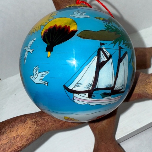 Reverse Hand Painted Glass  Ornament Beach Theme Palm Trees,Boats,Shells - Picture 5 of 9